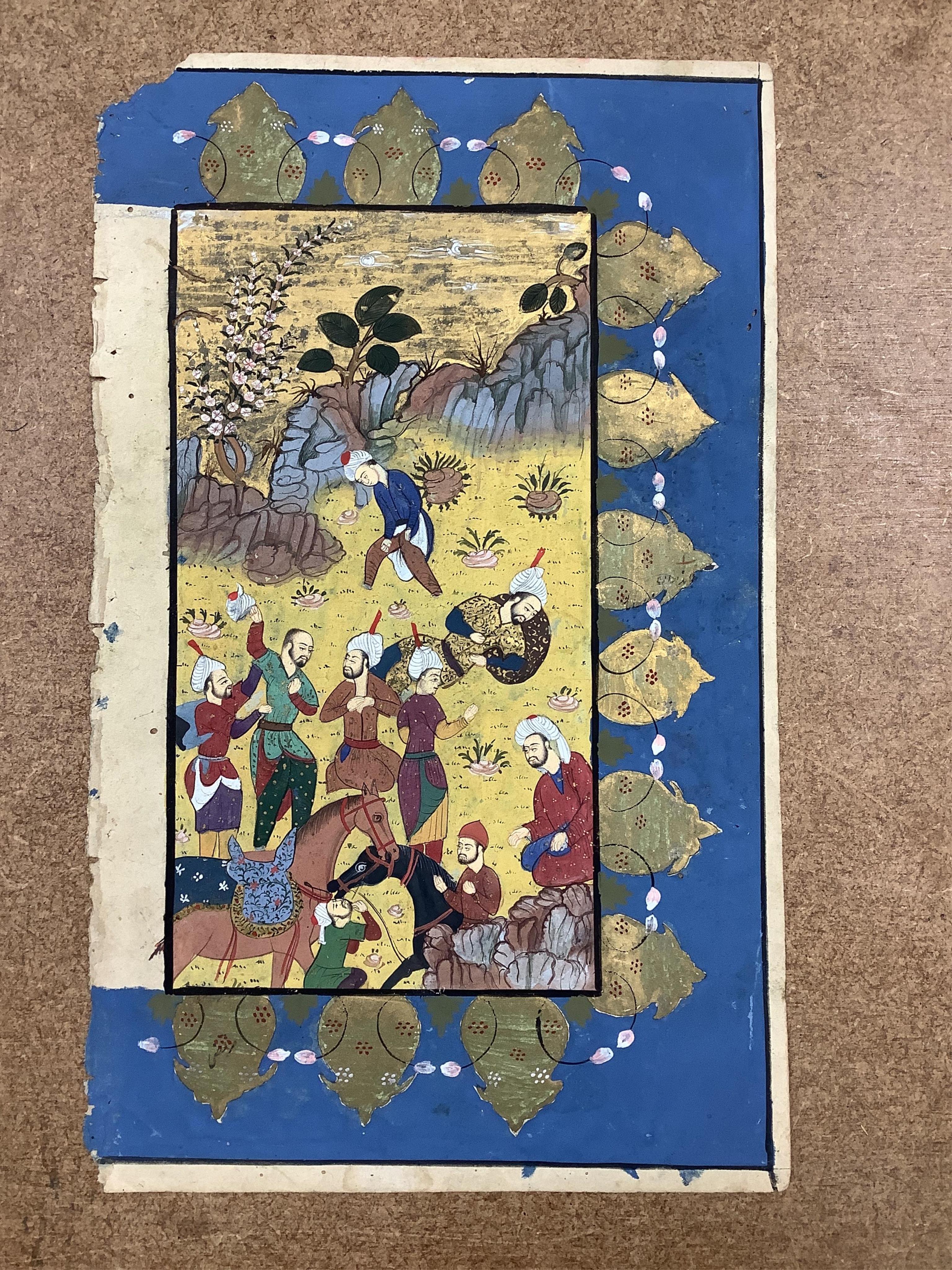 Indian mughal style, Figural studies, portraits and horse racing scene, mounted, seven watercolours, unframed, largest 25 x 13cm